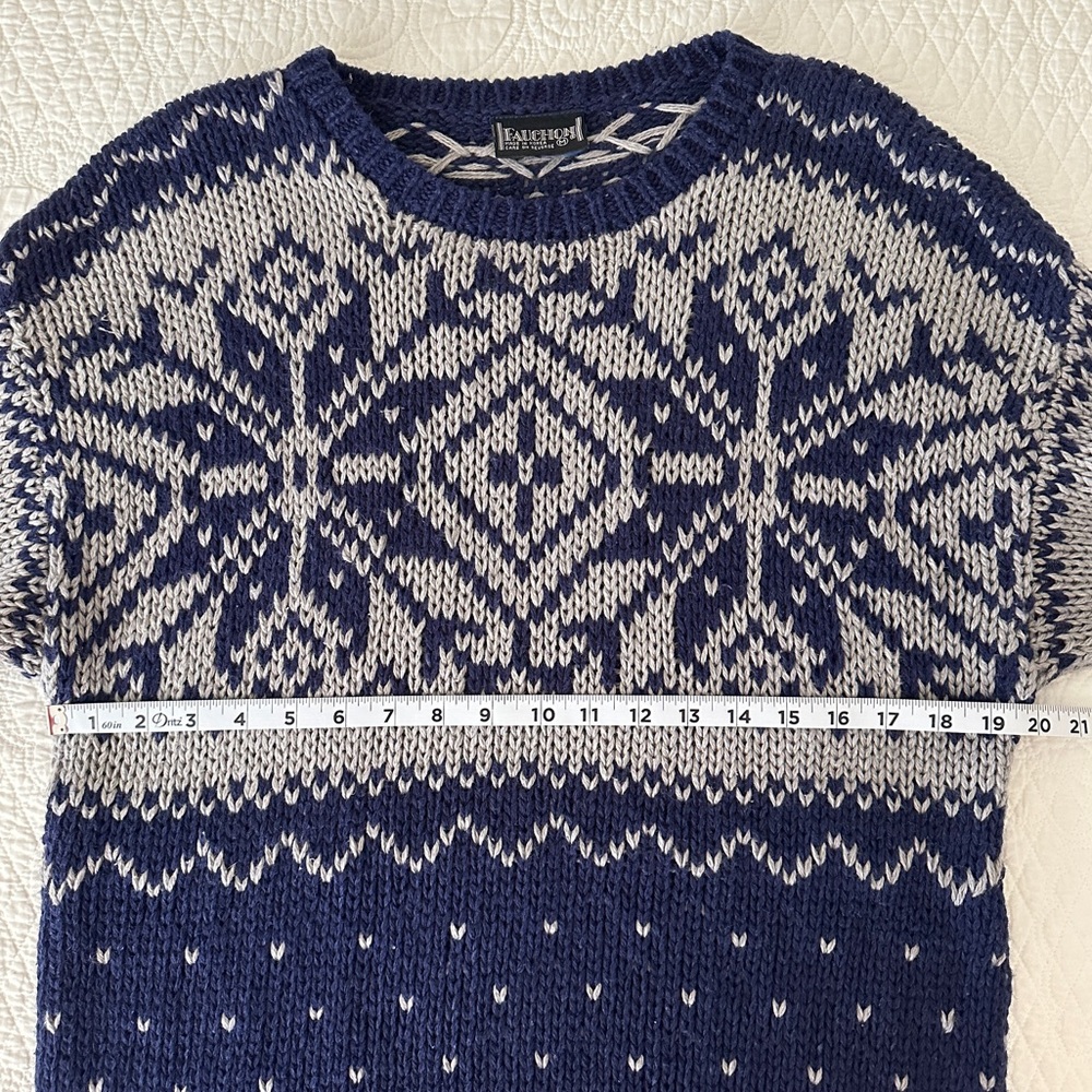 Vintage Fauchon Fair Isle Snowflake Sweater Ski Navy Gray Medium - Picture 5 of 9